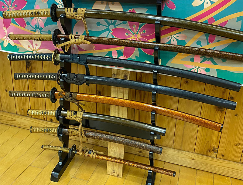 Shelf with different katana