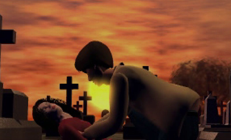 Maria e Jun sob um por do sol